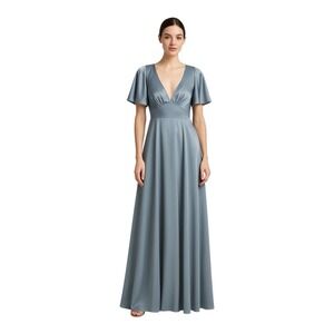 Galina Signature Dress Size 10 Dusty Blue Flutter Sleeve Long‎ Formal Gown